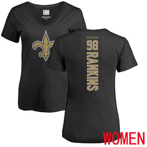 New Orleans Saints Black Women Sheldon Rankins Backer Slim Fit NFL Football #98 T Shirt->women nfl jersey->Women Jersey